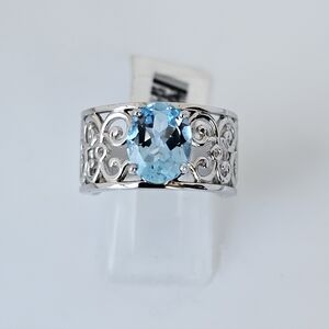 Natural Sky Blue Topaz Ring Sterling Silver Rhodium Size 8! NEW